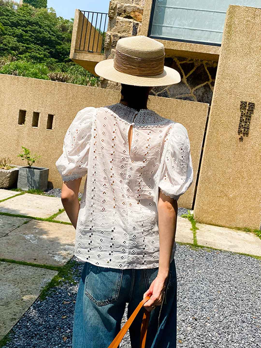 Layla Vacation Crew Neck Lace Embroidered Top